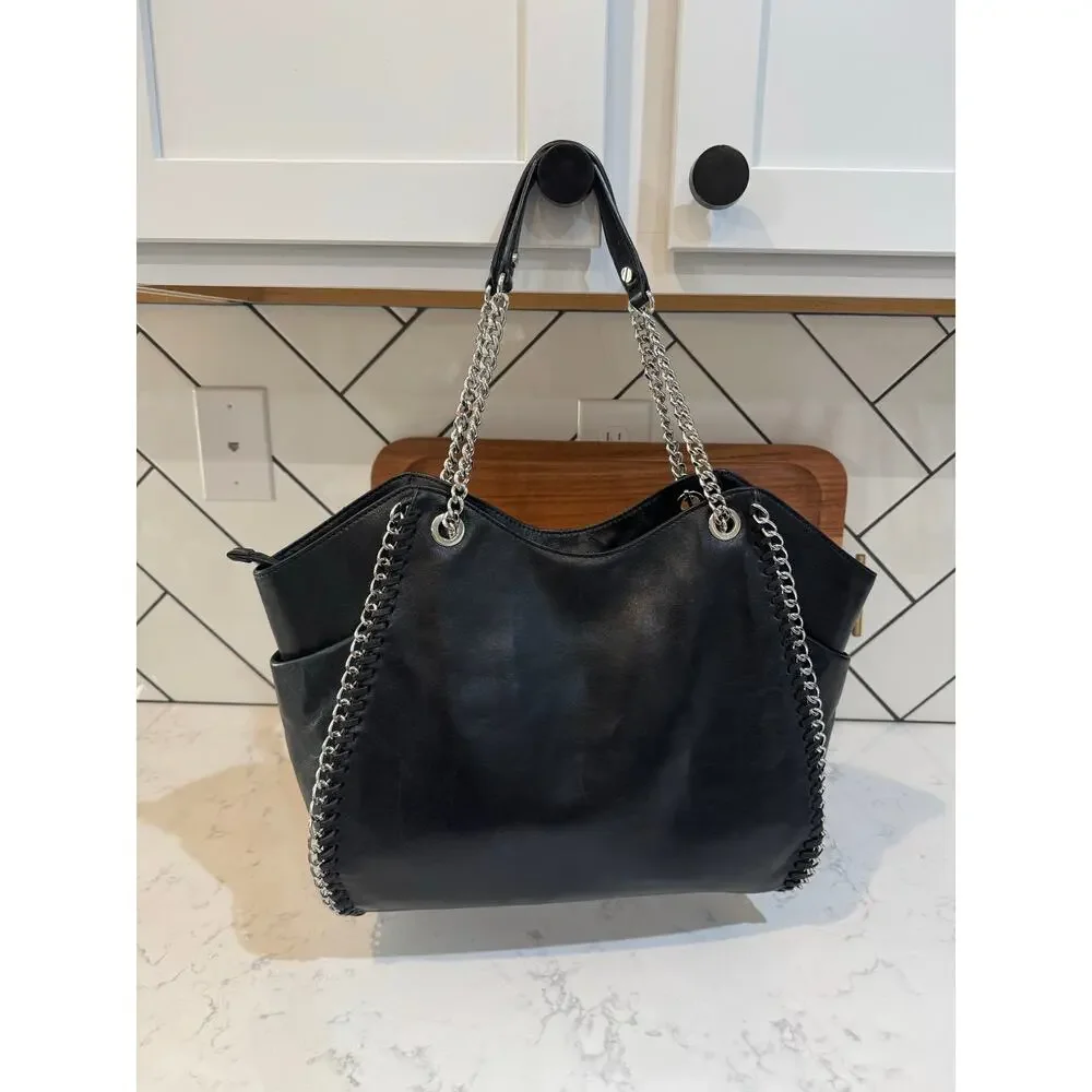 Michael Kors Chelsea shoulder bag black leather silver chain strap details 2012